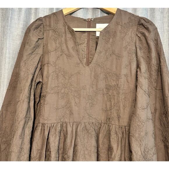 Tuckernuck Hyacinth House Women's Brown Textured Becca Bell-Sleeved Dress Small - Picture 8 of 15